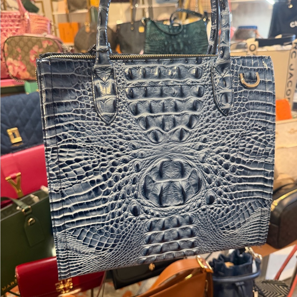 Brahmin Elegant Blue Crocodile-Embossed Bag